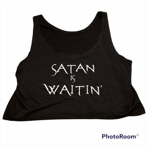 Funny graphic crop top satan is waiting